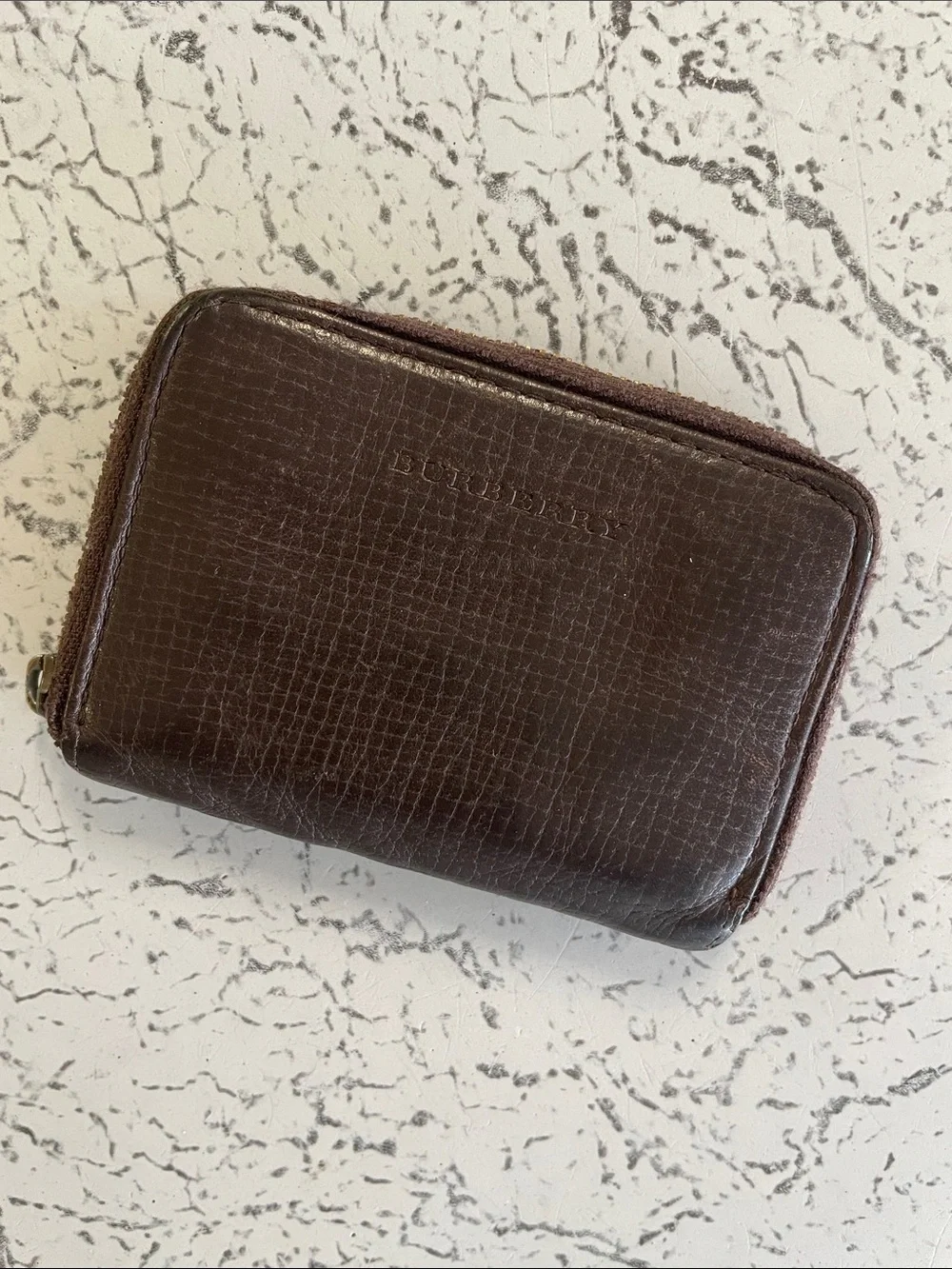 Burberry Dark Brown Textured Leather Zip-Around Wallet *Flawed*